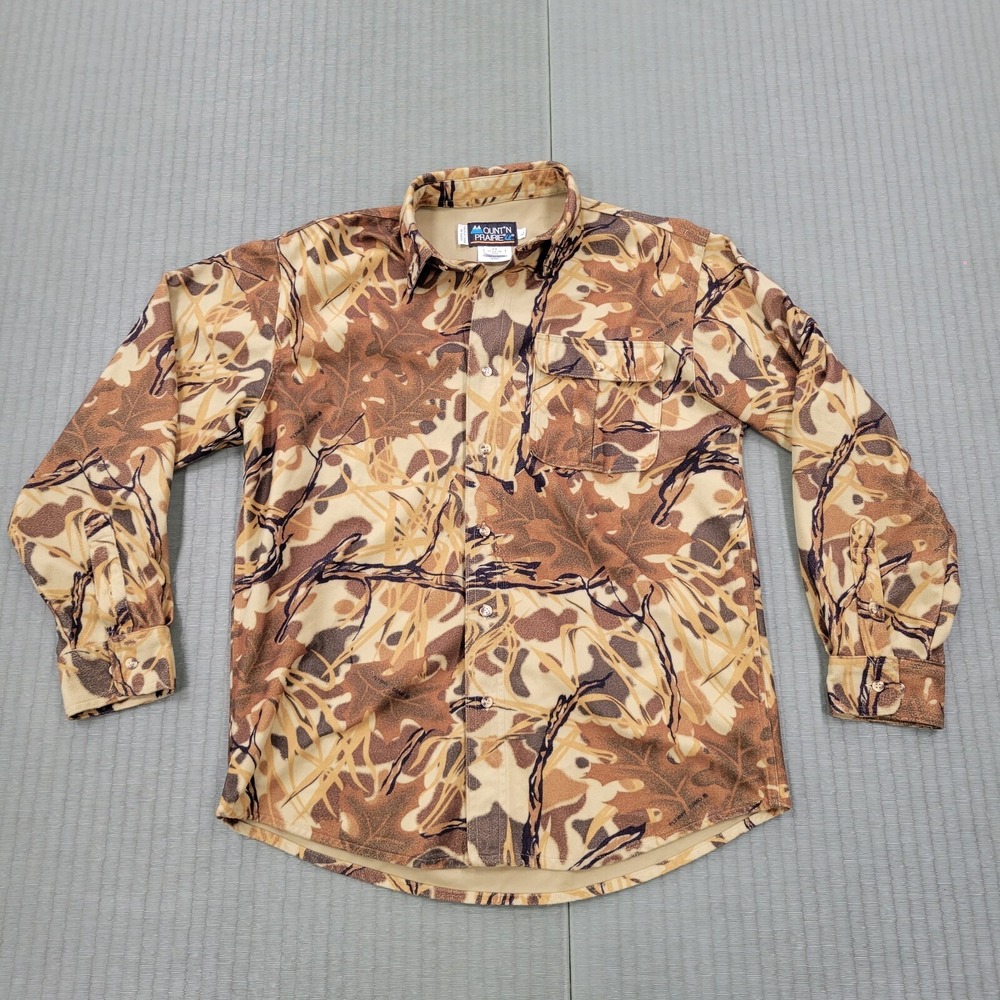 VTG Mountain Prairie Camo Button Up‎ Shirt Woodland Hunting Flannel Mens Large
